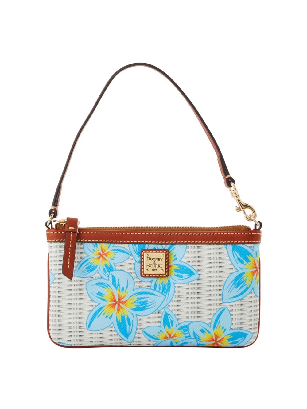 Dooney & Bourke Blue Floral Mini Plumeria Large Wristlet with Tan - New